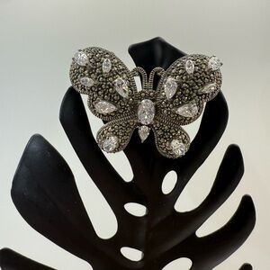 Vintage Judith Jack Vintage 925 Silver Marcasite & Crystal Butterfly Brooch Pin